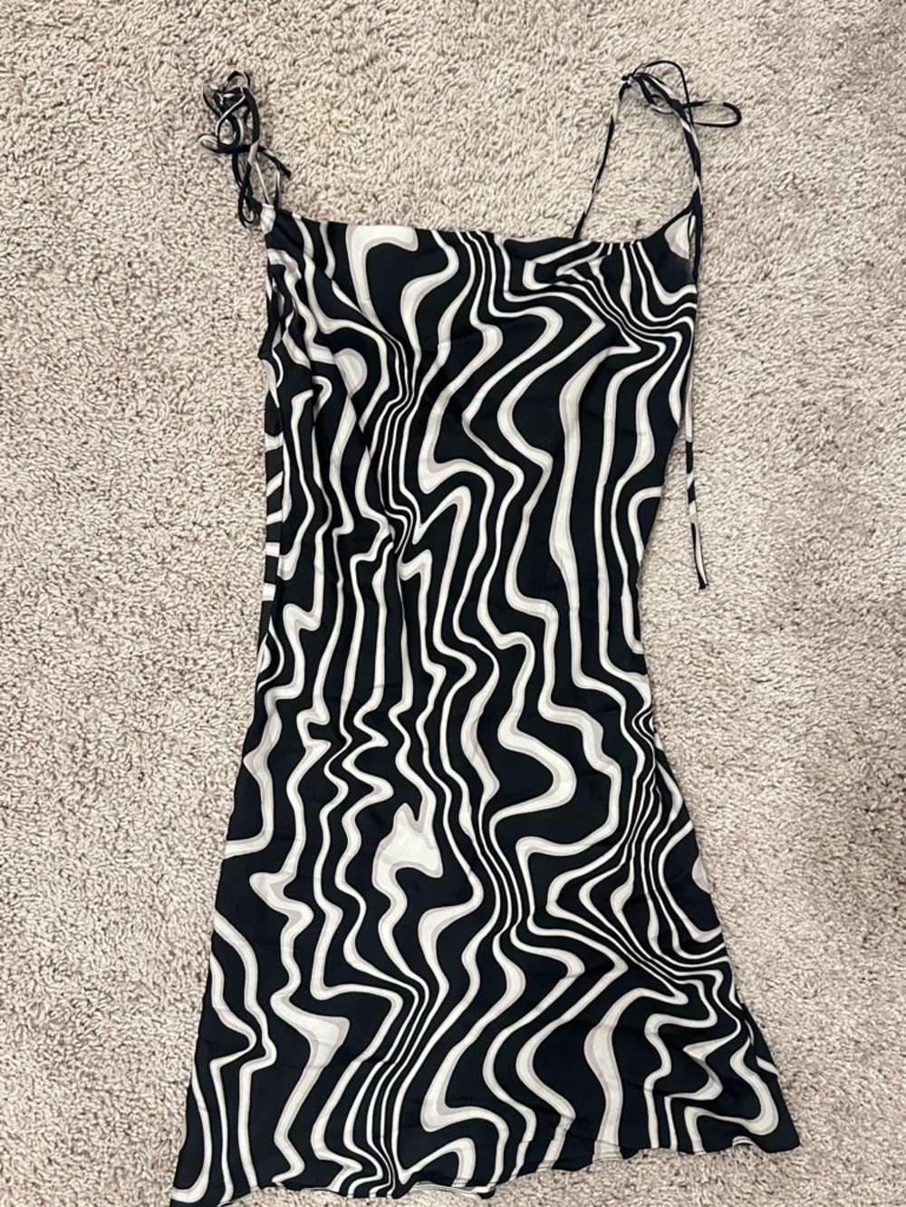 Zara Black & White Wavy Slip Mini Dress
